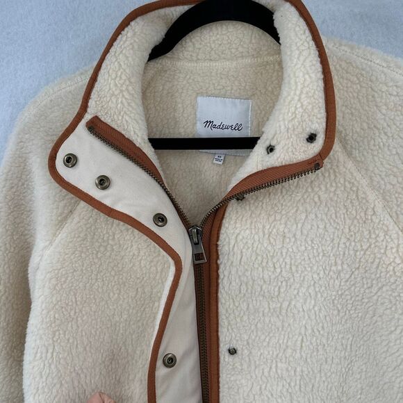 Madewell Natural Double Faced Sherpa Estate Snap Zip Long Sleeve Coat Size XS - Picture 6 of 10